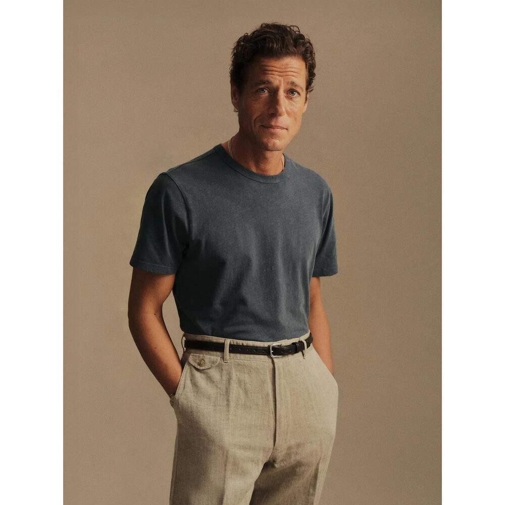 Buck Mason Men's Slub Classic Straight Hem Crewneck Tee T-Shirt in Storm Blue - Picture 3 of 4